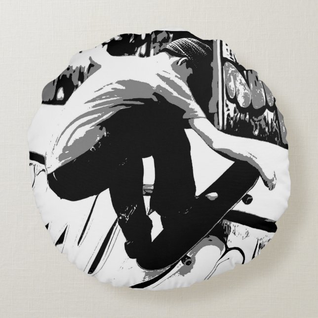 Hitting the Ramp - Skateboarder Round Cushion (Back)