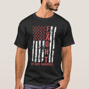 HIV AIDS Awareness December Month USA Flag Ribbon  T-Shirt