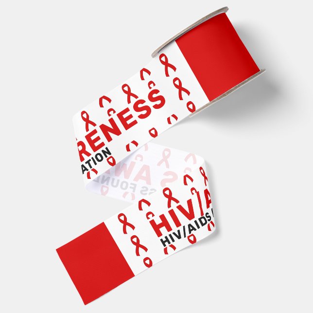 HIV/AIDS Awareness Pattern Ribbon Grosgrain Ribbon (Front+Back)