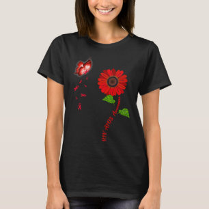HIV Aids Awareness Red Butterfly Sunflower Ribbon T-Shirt
