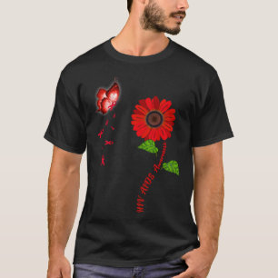 HIV Aids Awareness Red Butterfly Sunflower Ribbon T-Shirt