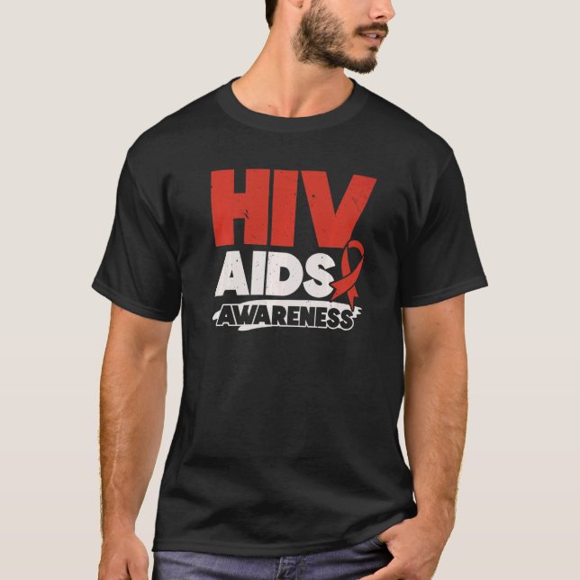 HIV AIDS Awareness Red Ribbon Disability T-Shirt (Front)