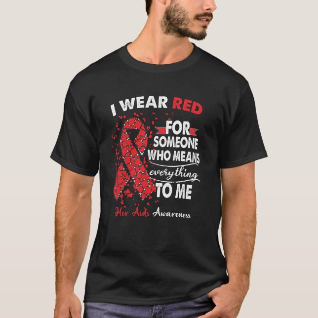 HIV/AIDS Awareness Warrior Support Survivor Red   T-Shirt (Front)