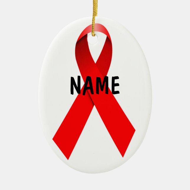 HIV AIDS Christmas Ribbon Ceramic Tree Decoration (Front)