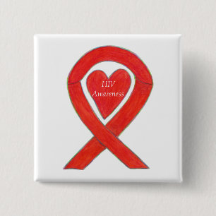 HIV Awareness Heart Ribbon Custom Art Pin