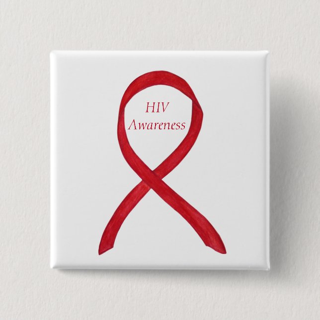HIV Awareness Ribbon Custom Art Pin (Front)