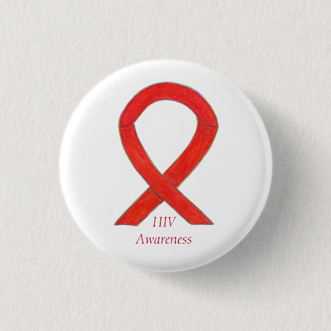 HIV Awareness Ribbon Custom Art Pin (Front)