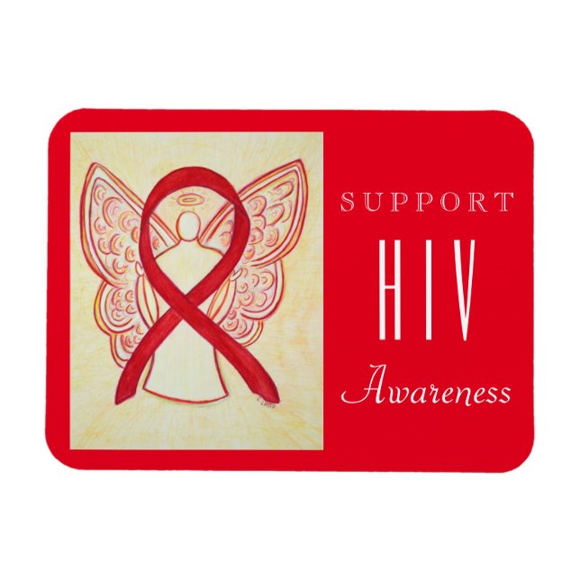 HIV Red Awareness Ribbon Angel Custom Gift Magnet (Horizontal)