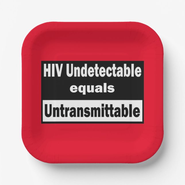 HIV Undetectable equals HIV Untransmittable Paper Plate (Front)
