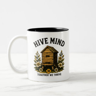 Hive Mind | Vintage Beehive Beekeeping Design Two-Tone Coffee Mug