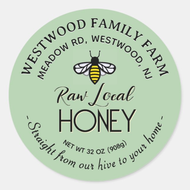 Hive to Home Honey Label with Bee Green (Front)