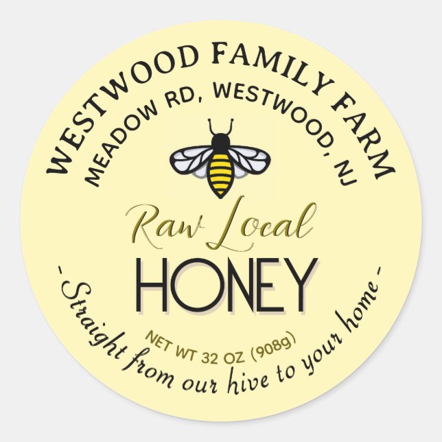 Hive to Home Honey Label with Bee Yellow (Front)