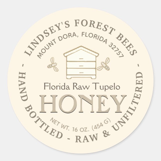 Hive with Little Bees Honey Label Hand Bottled Raw (Front)