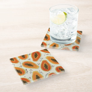 Hiya Papaya Pattern  Glass Coaster