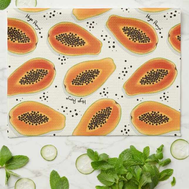 Hiya Papaya Pattern  Tea Towel (Folded)