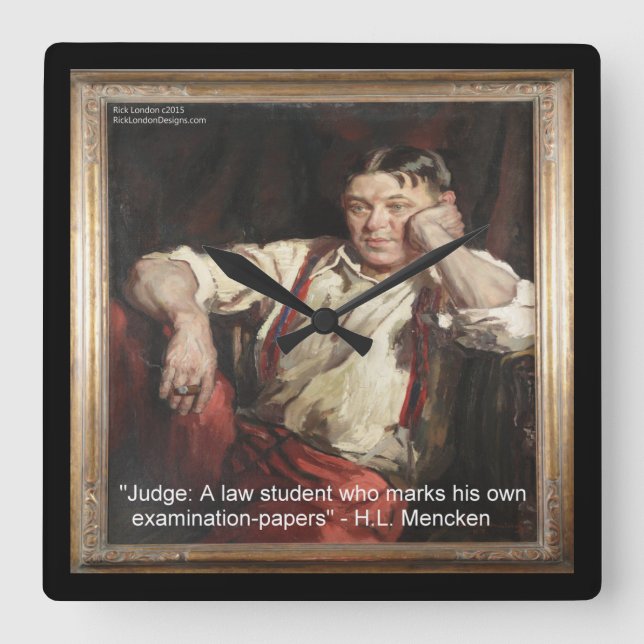 HL Mencken & Quote On Judges Wall Clock (Front)