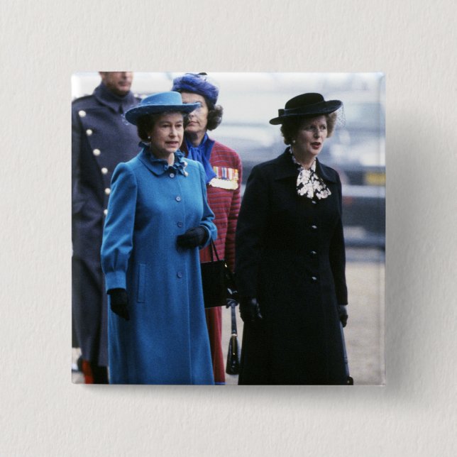 HM Queen Elizabeth II-Margaret Thatcher 15 Cm Square Badge (Front)