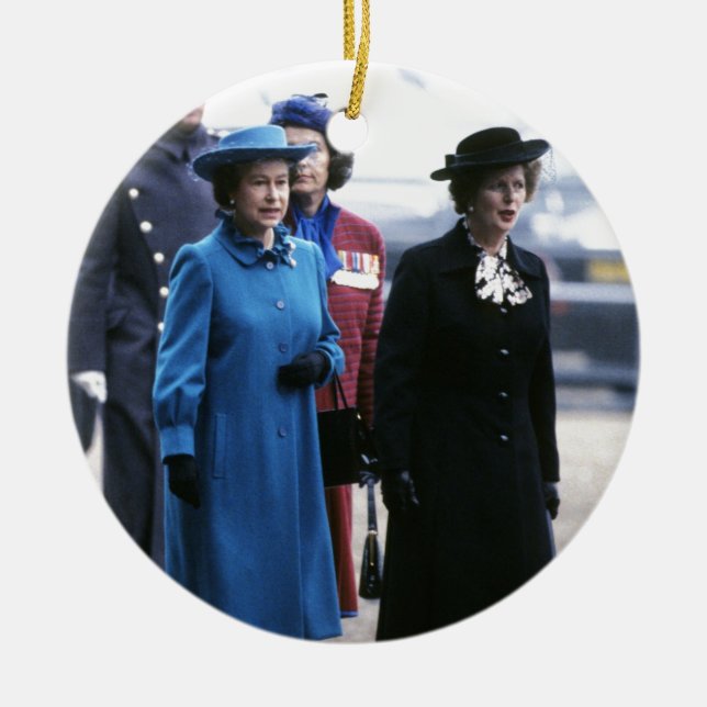 HM Queen Elizabeth II-Margaret Thatcher Ceramic Tree Decoration (Front)
