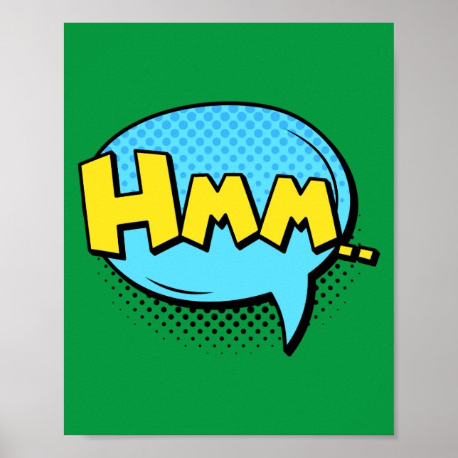 Hmm... Thoughtful Pop Art Comic Contemplation Poster (Front)