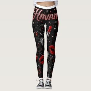 Hmmm Red Lipstick Gothic Glam Halloween Leggings