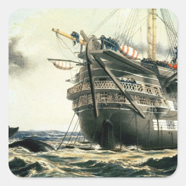 HMS Agamemnon laying the original Atlantic cable, Square Sticker (Front)