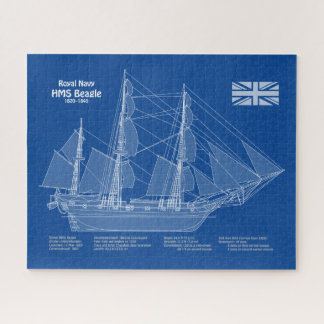 HMS Beagle Tall Ship - Ship Blueprint ABD Jigsaw Puzzle