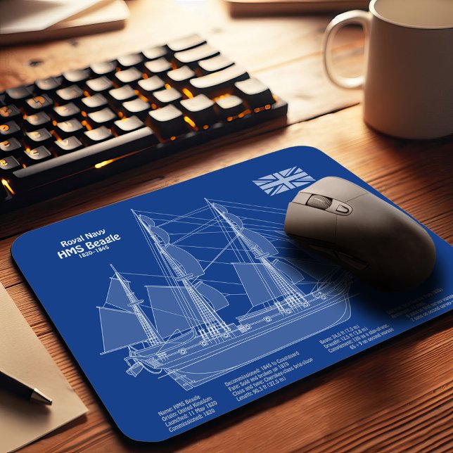 HMS Beagle Tall Ship - Ship Blueprint ABD Mouse Mat (Creator Uploaded)