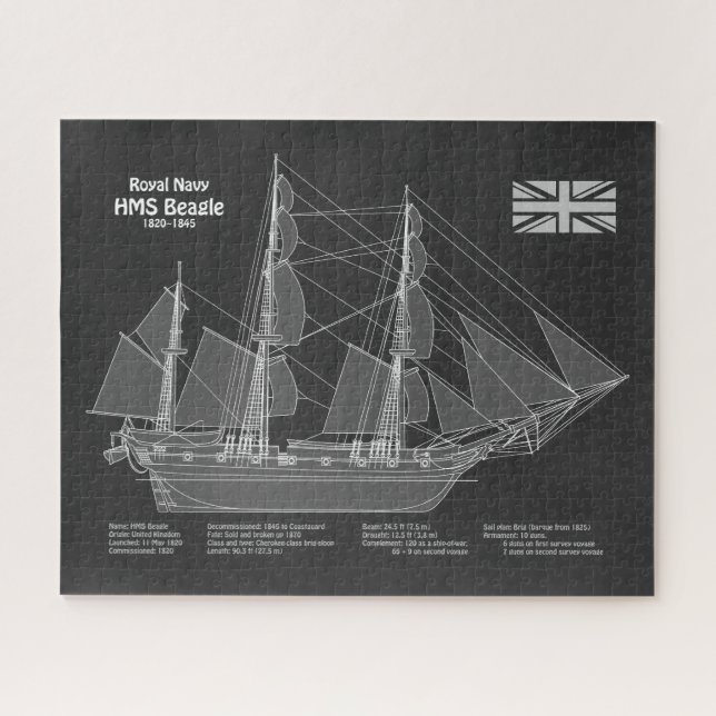 HMS Beagle Tall Ship - Ship Blueprint PBD Jigsaw Puzzle (Horizontal)