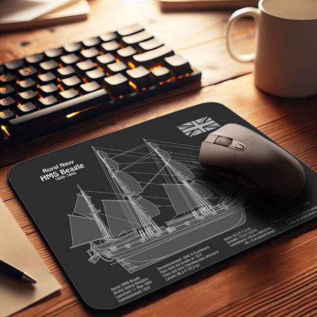 HMS Beagle Tall Ship - Ship Blueprint PBD Mouse Mat (Creator Uploaded)