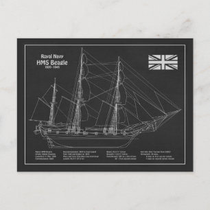 HMS Beagle Tall Ship - Ship Blueprint PBD Postcard