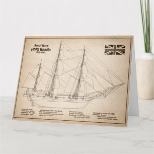 HMS Beagle Tall Ship - Ship Blueprint SD Thank You Card