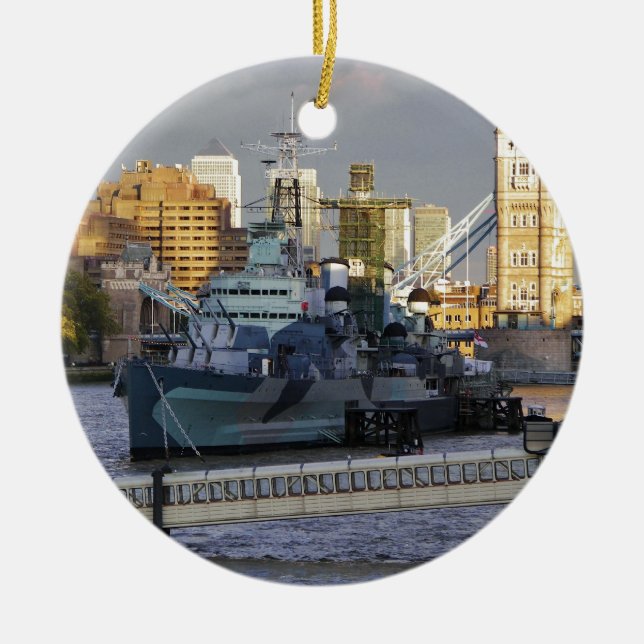 HMS Belfast. Ceramic Tree Decoration (Front)