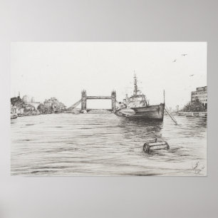 HMS Belfast on the river Thames London.2006 Poster