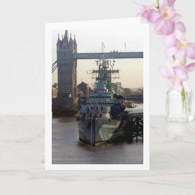 HMS Belfast on the River Thames, London Card (Orchid)
