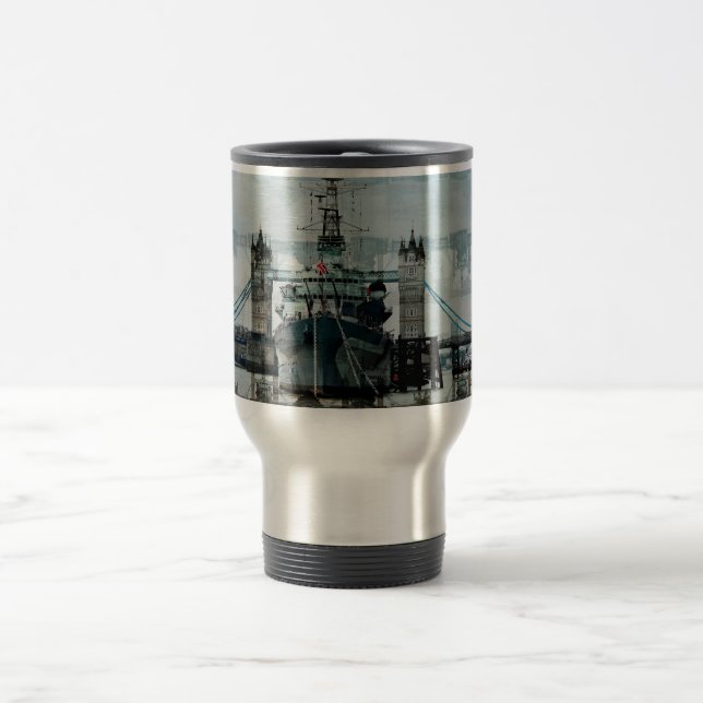 HMS Belfast On The Thames, London England Travel Mug (Center)