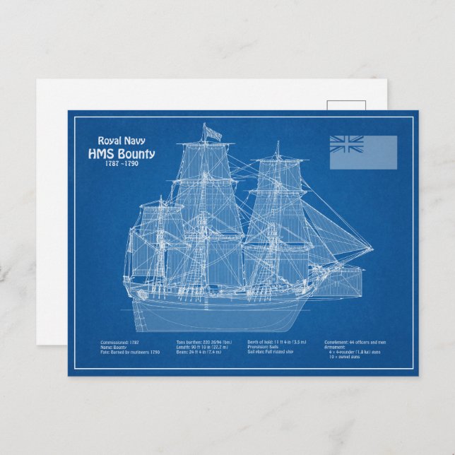 HMS Bounty - Ship Blueprint Plans ABD Postcard (Front/Back)