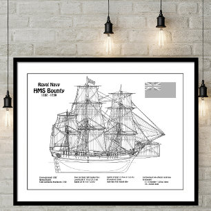 HMS Bounty - Ship Blueprint Plans BD Photo Print