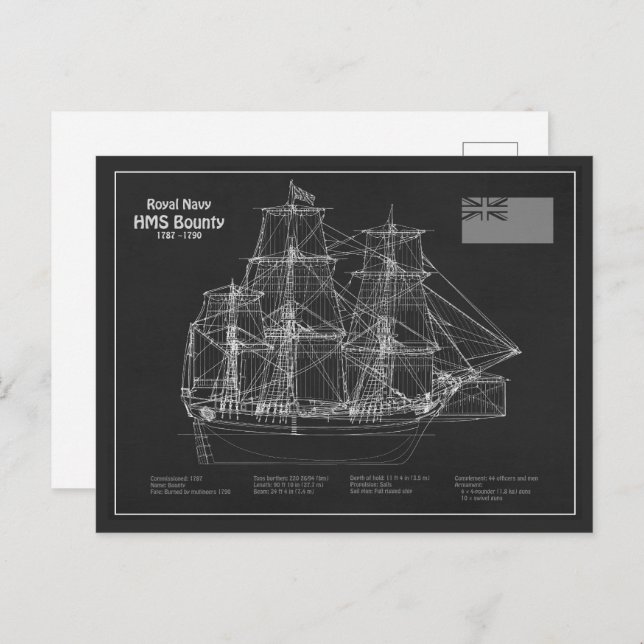 HMS Bounty - Ship Blueprint Plans PD Postcard (Front/Back)