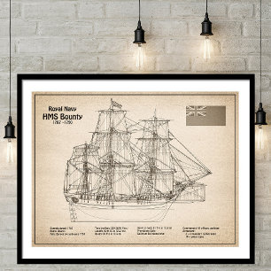 HMS Bounty - Ship Blueprint Plans SD Photo Print