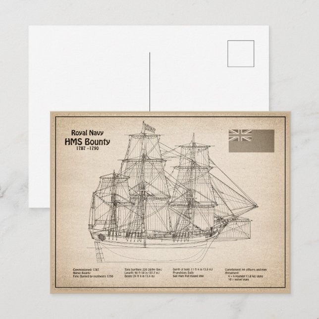 HMS Bounty - Ship Blueprint Plans SD Postcard (Front/Back)