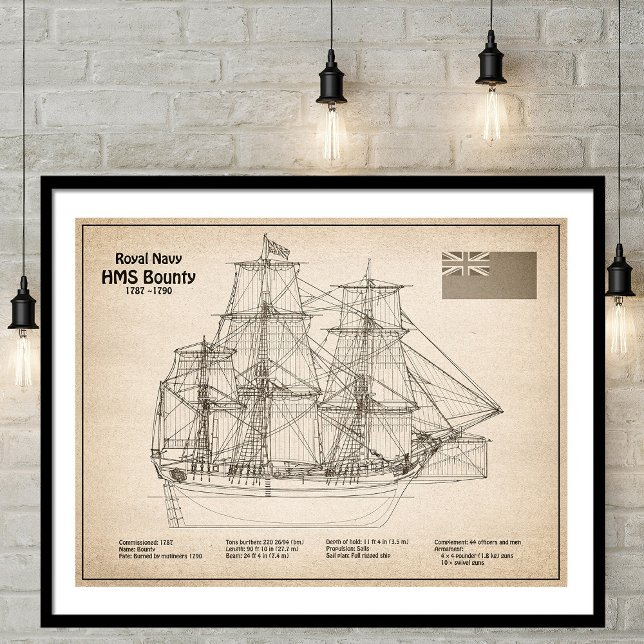 HMS Bounty - Ship Blueprint Plans SD Poster (Creator Uploaded)