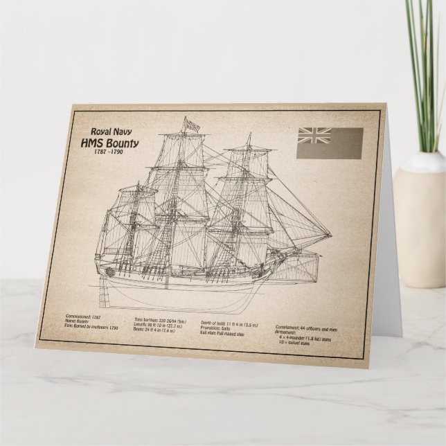 HMS Bounty - Ship Blueprint Plans SD Thank You Card (Front)
