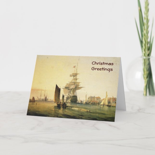 HMS Britannia entering Portsmouth, 1835 Holiday Card (Front)