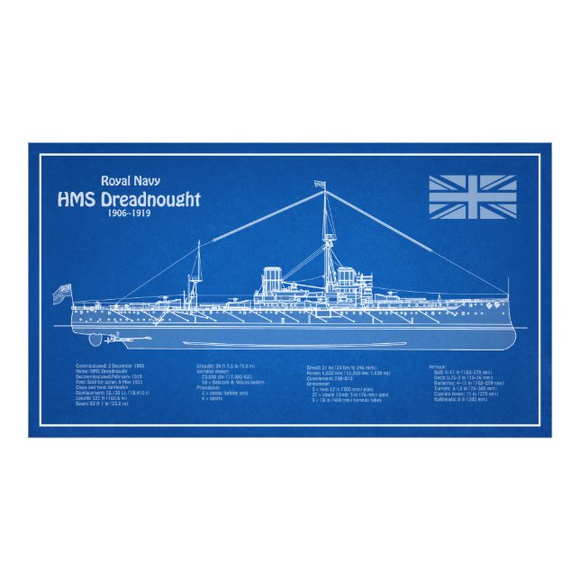 HMS Dreadnought - Ship Blueprint ABD Photo Print (Front)