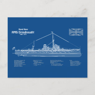 HMS Dreadnought - Ship Blueprint ABD Postcard