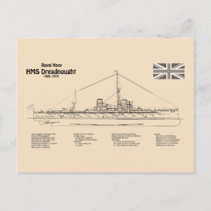 HMS Dreadnought - Ship Blueprint SD Postcard
