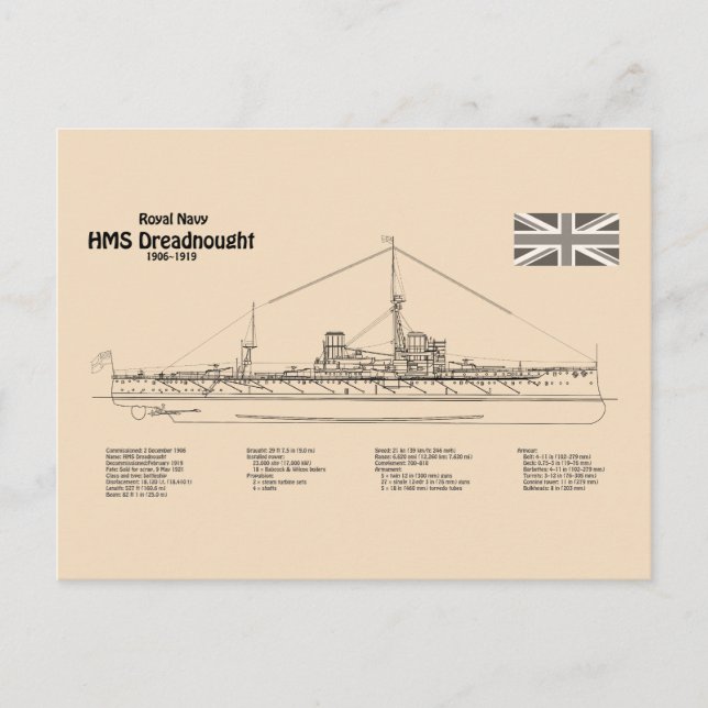 HMS Dreadnought - Ship Blueprint SD Postcard (Front)