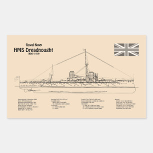 HMS Dreadnought - Ship Blueprint SD Rectangular Sticker