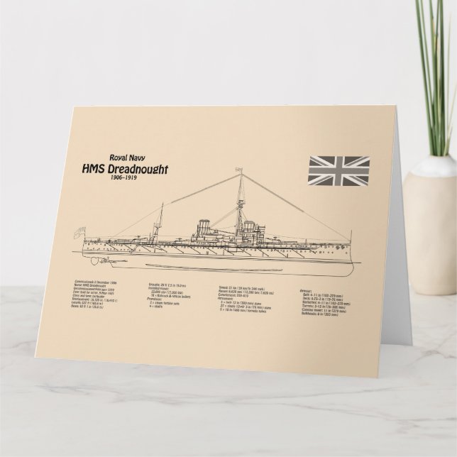 HMS Dreadnought - Ship Blueprint SD Thank You Card (Front)