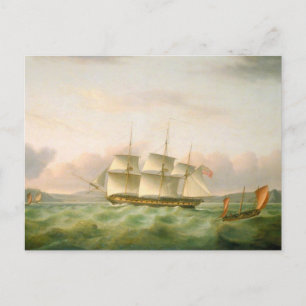 HMS Endymion off Plymouth by Thomas Luny Postcard